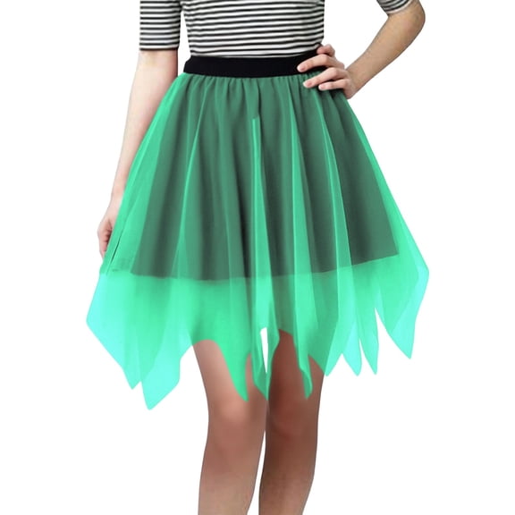 Daznico Solid Color Carnival Tiered Mesh Skirt Asymmetrical Hem Party Wear with White Elegant Flowy Design for Festive Events,Mardi Gras Clothing,Mardi Gras Skirt,One Size