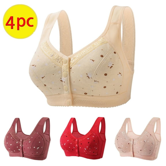 Itsame 4PC Bras for Women's Full Support Everyday Casual Bra Set Comfortable Breathable Standard Straps Wireless Comfort Bralette Red Size 4XL