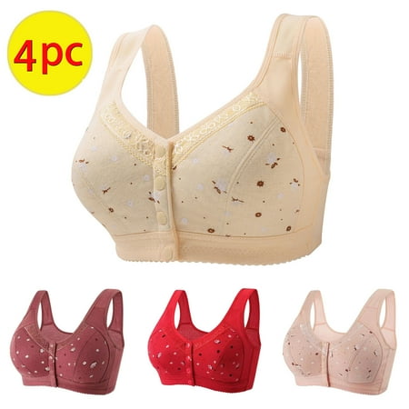 GERsome Women s 4 Pack Button Front Sleep Bra Wireless Post-Surgery Bra Active Yoga Sports Bras Comfort T-shirt Bra Convenient Snap Sleep Bra for Women Plus Size Full Coverage Bra S