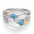 thumbnail image 3 of Gem Stone King 925 Silver and 10K Yellow Gold Swiss Blue Topaz and Moissanite and Lab Grown Diamond Engagement Ring for Women | 1.09 Cttw | Round 4MM | November Birthstone | Size 9, 3 of 6