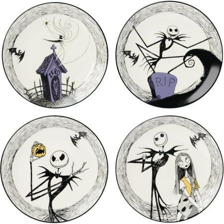 ANHXN Dinnerware Set, Nightmare Before Christmas Accent Plates , Jack Skellington, Halloween Decor Indoor, Porcelain, Dishwasher Safe, Microwave Safe, Halloween Dishes