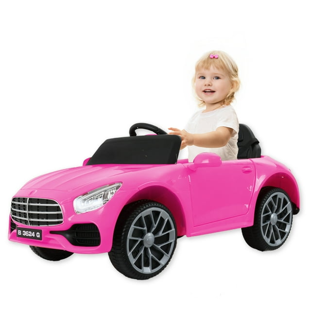 Carro Electrico Montable para Niños de Control Remoto y Manejo Directo Carrito Deportivo con Luces Estero Bluetooth y USB Doble Puerta con Seguro Rosa Gaon