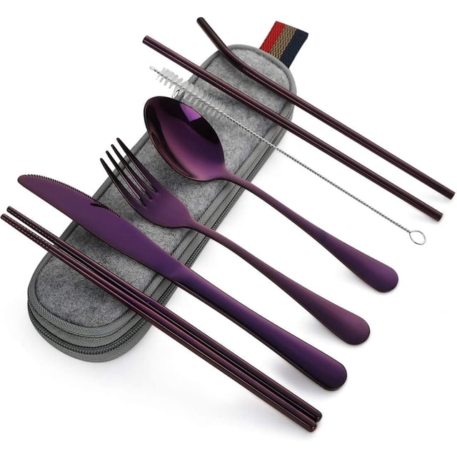 Ustensiles Portatifs de Voyage, Ensemble de Couverts de Voyage et de Camping, Portatifs Réutilisables