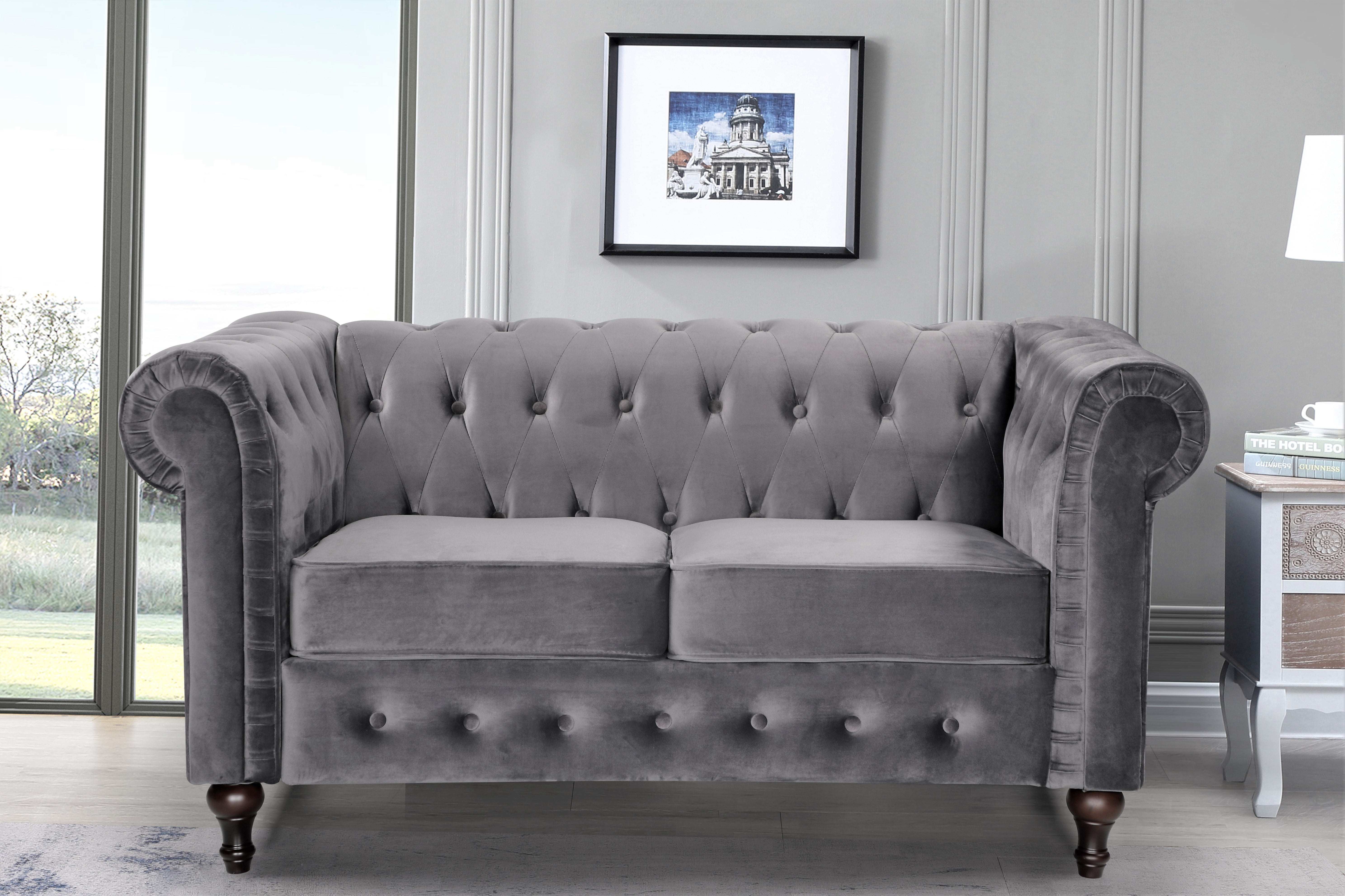 Uspridefurniture Shamblin 61'' Rolled Arm Chesterfield Loveseat,Gray