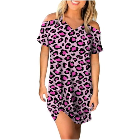 

Juebong Women s Casual Summer Vacation Floral Short Sleeve Knit V Neck Dress Mini Dress