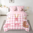 thumbnail image 2 of Feelyou Pink Bowknot Plaid Comforter Set 7pcs, Baseball Sports Lover King Bedding Sets, 2 of 8