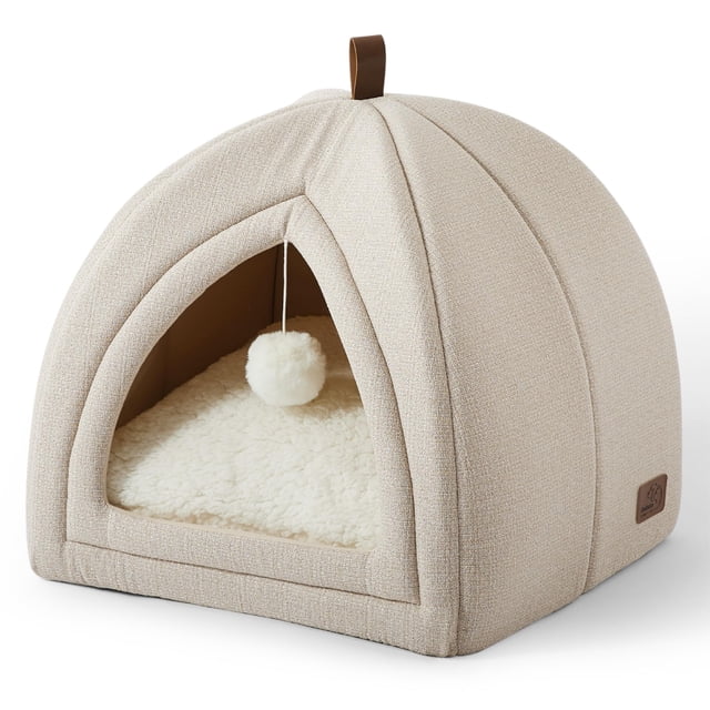 Cat Bed Bedsure 2 en 1 Cat Cave House, tienda de campaña con almohada, color beige