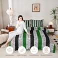 thumbnail image 4 of Homewish Geometric Stripe Full Size Comforter Sets, Glitter Sequin Bling Print Bedding Comforter Set, Green Black Gray, Black Reversible, 3-Piece 1 Comforter and 2 Pillowcases, 4 of 6