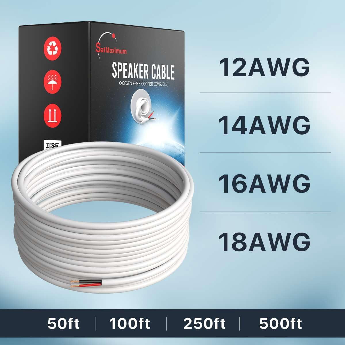 14/2 Speaker Wire 500 ft, Oxygen-Free Copper, CL3 CMR In-Wall Rated, White, Audio and Low Voltage Cable, Cables Direct Online