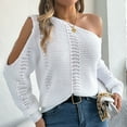 thumbnail image 4 of EchfiProm V Neck Women Off Shoulder Sweater Solf White Pullover Knit Long Sleeve Comfort Solid Sweater Top, 4 of 8