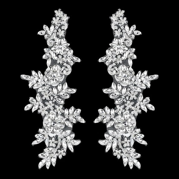 1 Pair Beaded Rhinestones Clothing Appliques Patch Sewing Beads Stones Trim lace Patches Handmade Silver Flower Rhinestones Beaded Patches for Wedding Dress Decoration Clothes Accessory White