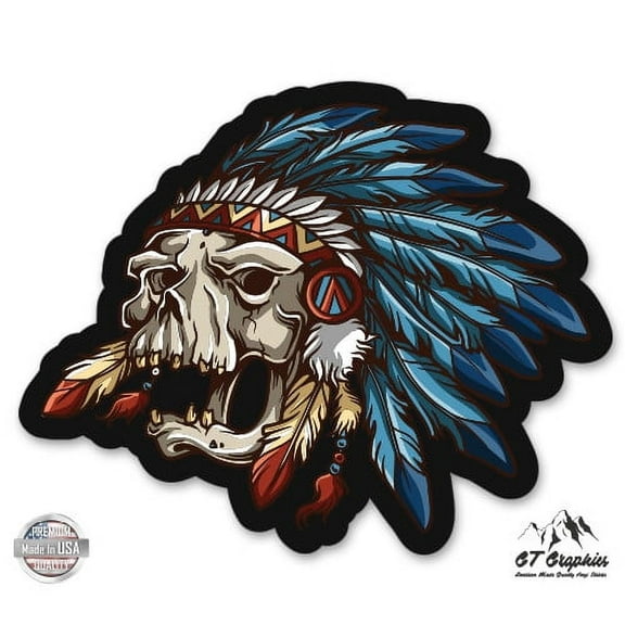 Native American Skull - 3" Vinyl Sticker - For Car Laptop I-Pad Phone Helmet Hard Hat - Waterproof Decal