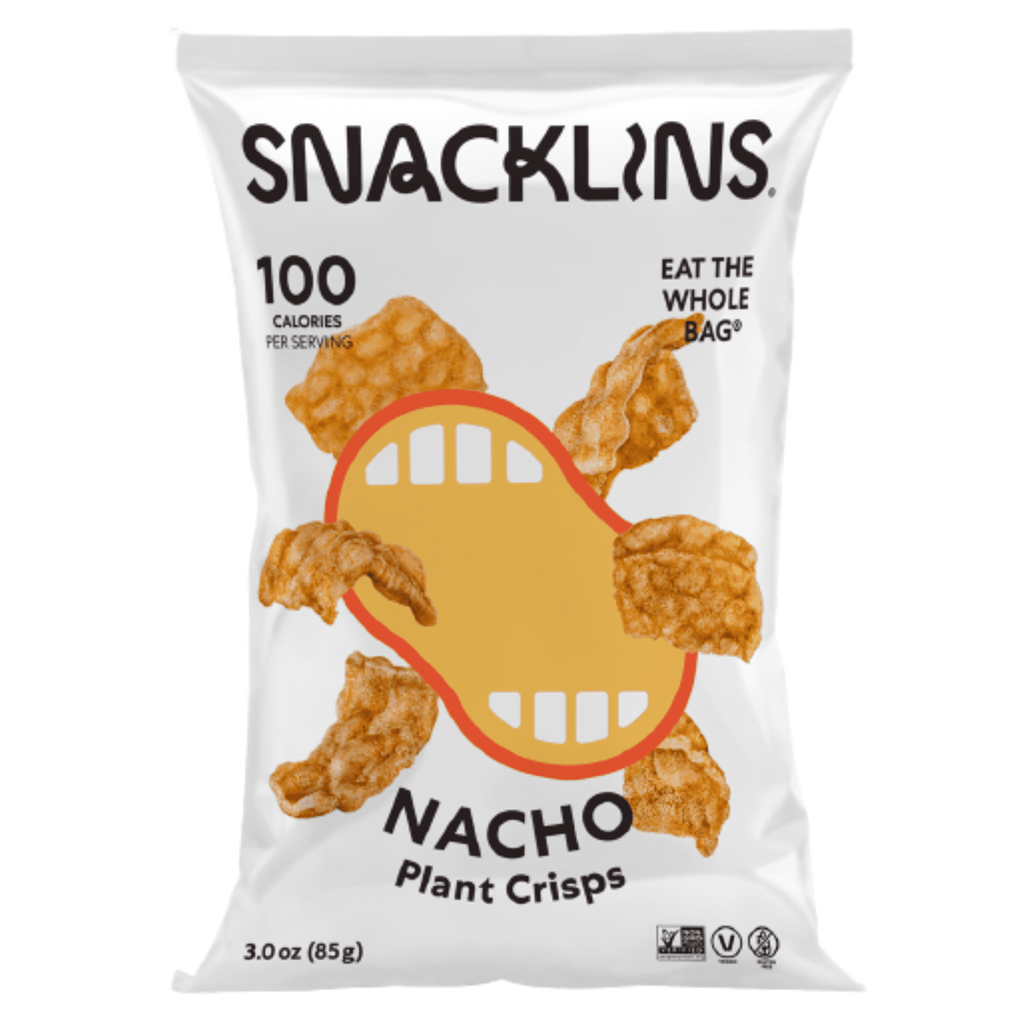 SNACKLINS Plant Based Crisps - Vegan Healthy Snacks - Gluten Free, Grain Free, Plant Based Crisps, 100% Kosher, Low Calorie - No Added Sugar, Crunchy, Puffed Snack - Nacho - 3oz (6 Pack)