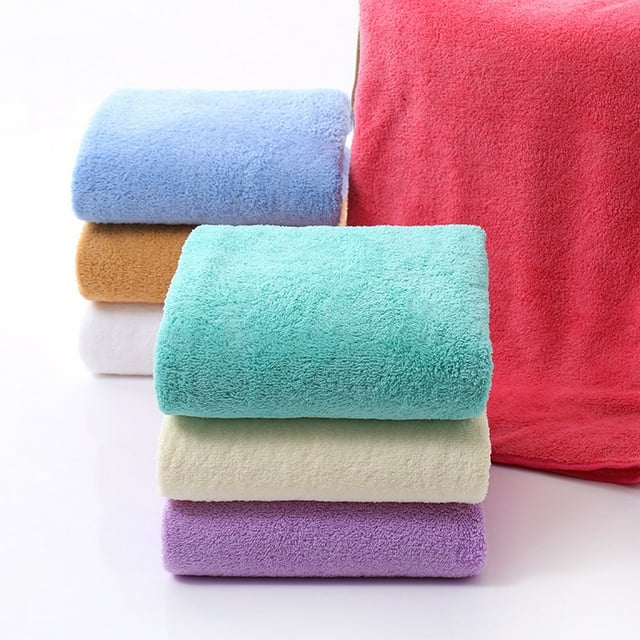 Toalla de lana de coral lisa, toalla de baño grande cepillada de doble cara gruesa (azul) NikouMX Muebles