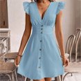 thumbnail image 2 of Tqcoqu Women's Button Sundresses, Deep V Neck Ruffle Sleeve A Line Party Cocktail Dresses, Going Out Short Dress, 2 of 7