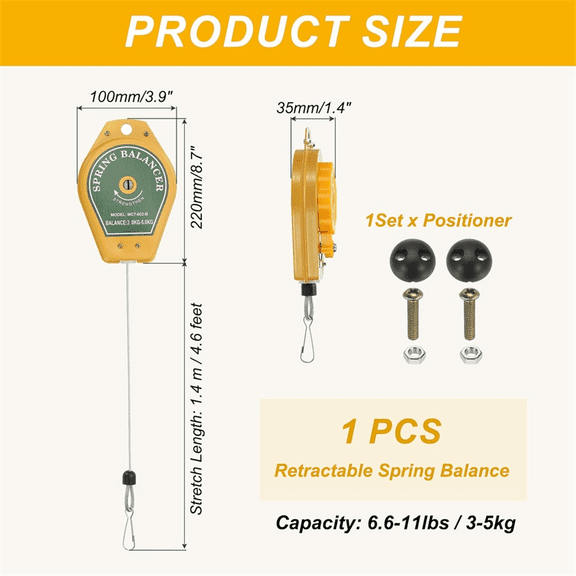 Retractable Spring Balancer, Bearing Spring Tool Load Balancer 4 Feet Adjustable Cable Retractor 6.6-11lbs (3-5kg),1 * Retractable Spring Balancer