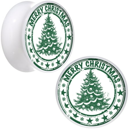 The Body Shop Christmas Body Candy White Acrylic Christmas Tree Merry Christmas Saddle Plug Set of 2 20mm ()