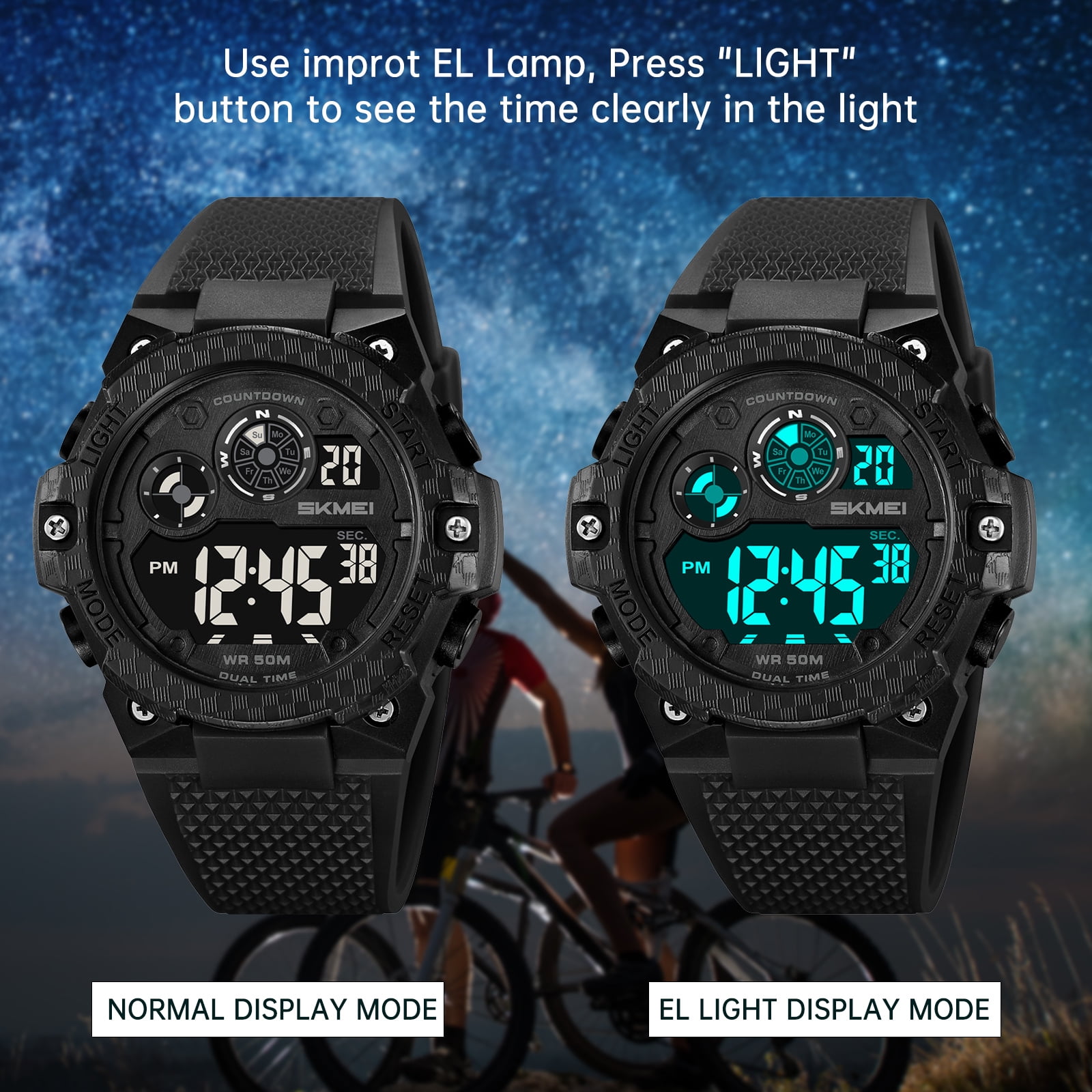 SKMEI Mens Military Multifunction Digital LED Watch 50m Waterproof Alarm Outdoors Sports Watch