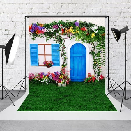 Image of 5x7ft Photography Backdrops Summer Photo Studio Background Mediterranean Sea Style White Wall Blue Door Window Party Decorations Photo Backdrop