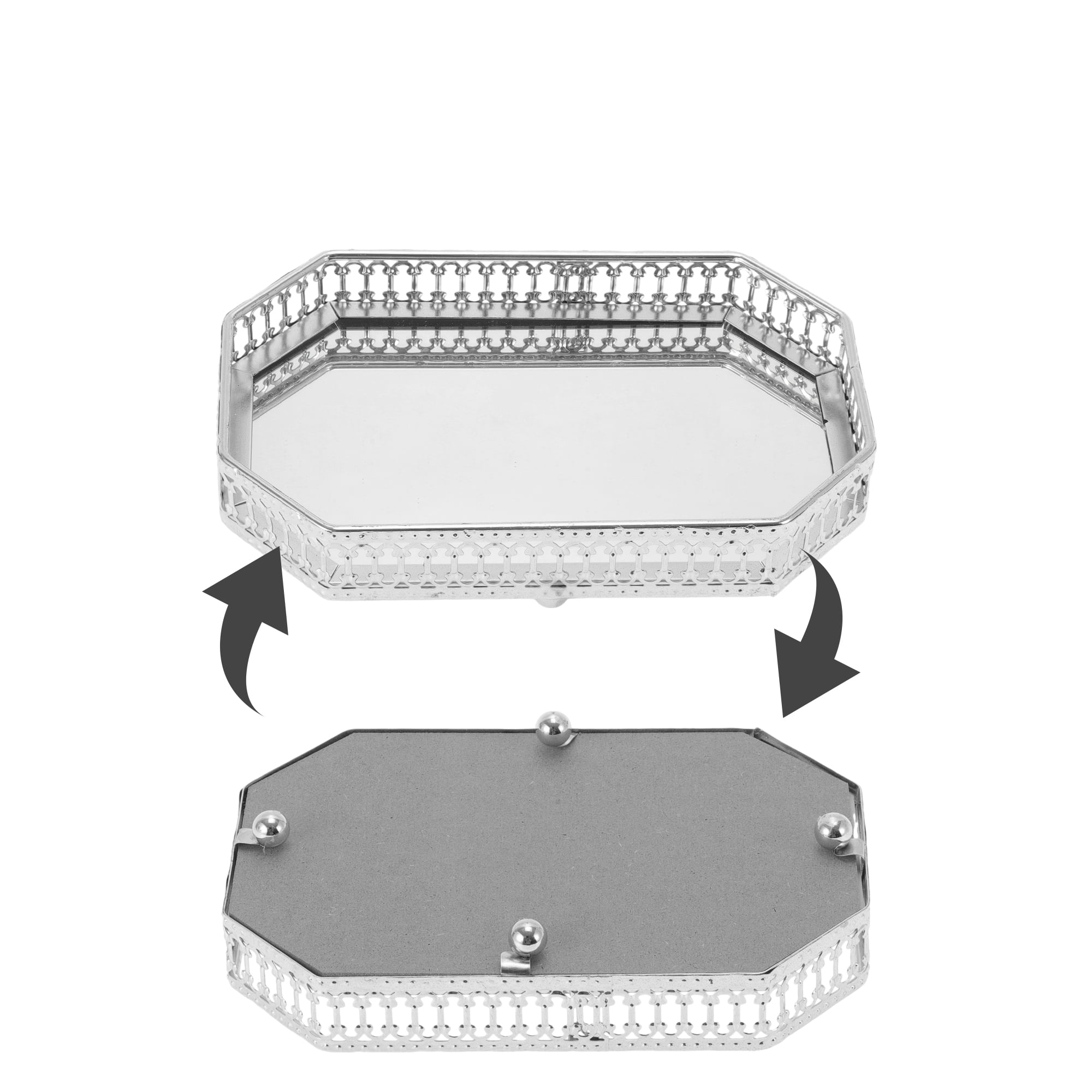 Unique Bargains Mirror Tray Rectangular Metal Perfume Tray Glass Candle Serving Tray