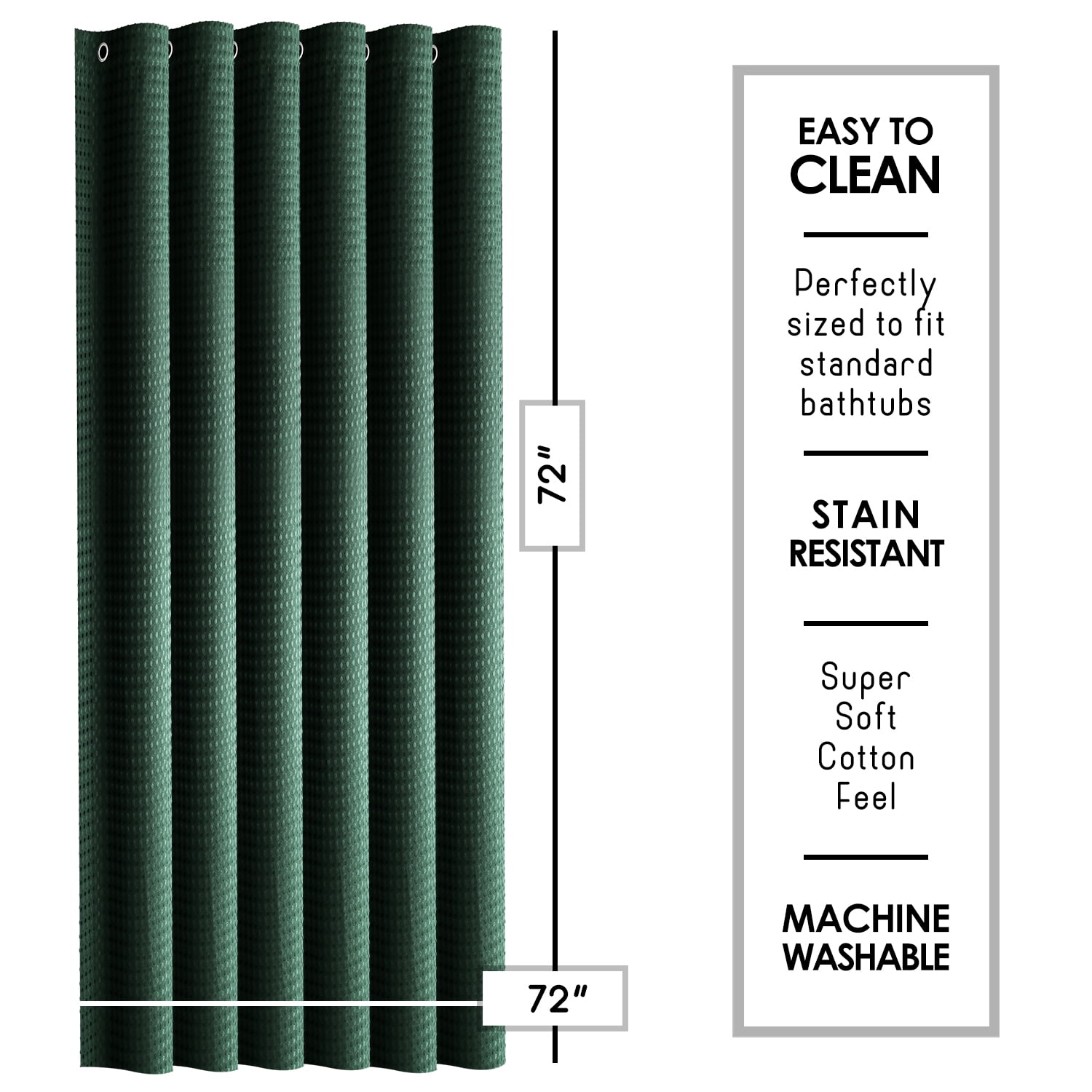 (2 pack) LammaLoe Hunter Green Shower Curtain, Waffle Weave Heavy Duty Fabric Shower Curtain, 72” x 72" Hotel Luxury 256 GSM Bathroom Curtains