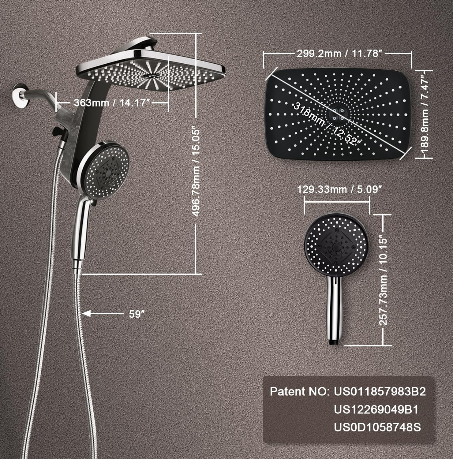 High Rain Shower Head: Upgrade Heads With Handheld Spray Combo Fixed Showerhead And 10 Sprays Head  Detachable Built-in Magnetic Docking Power Jets