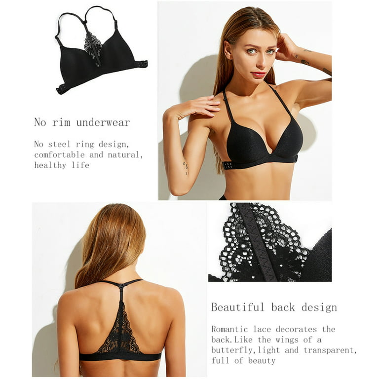 Side Buckle Smooth Bra for Women Triangle Cup Bras Lace Back Halter Bralette