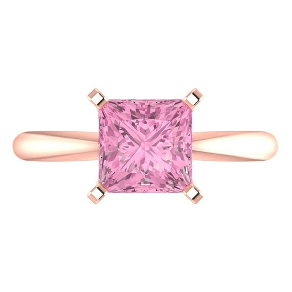 Solitaire Engagement Ring for Women - 2ct Simulated Pink Diamond in 18K Rose Gold Promise Ring