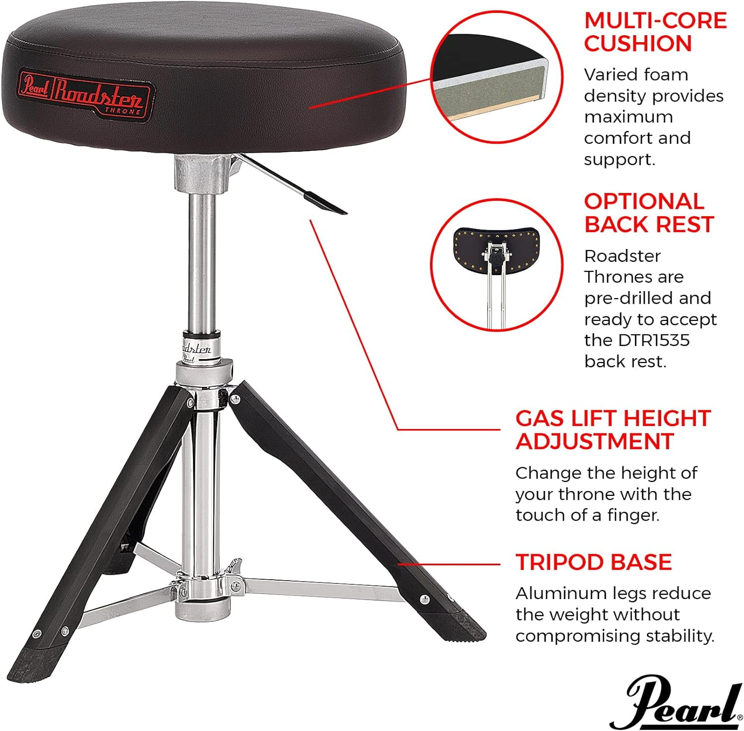 Pearl Roadster D1500TGL Trilateral Multi-Core Gas Lift Throne Black