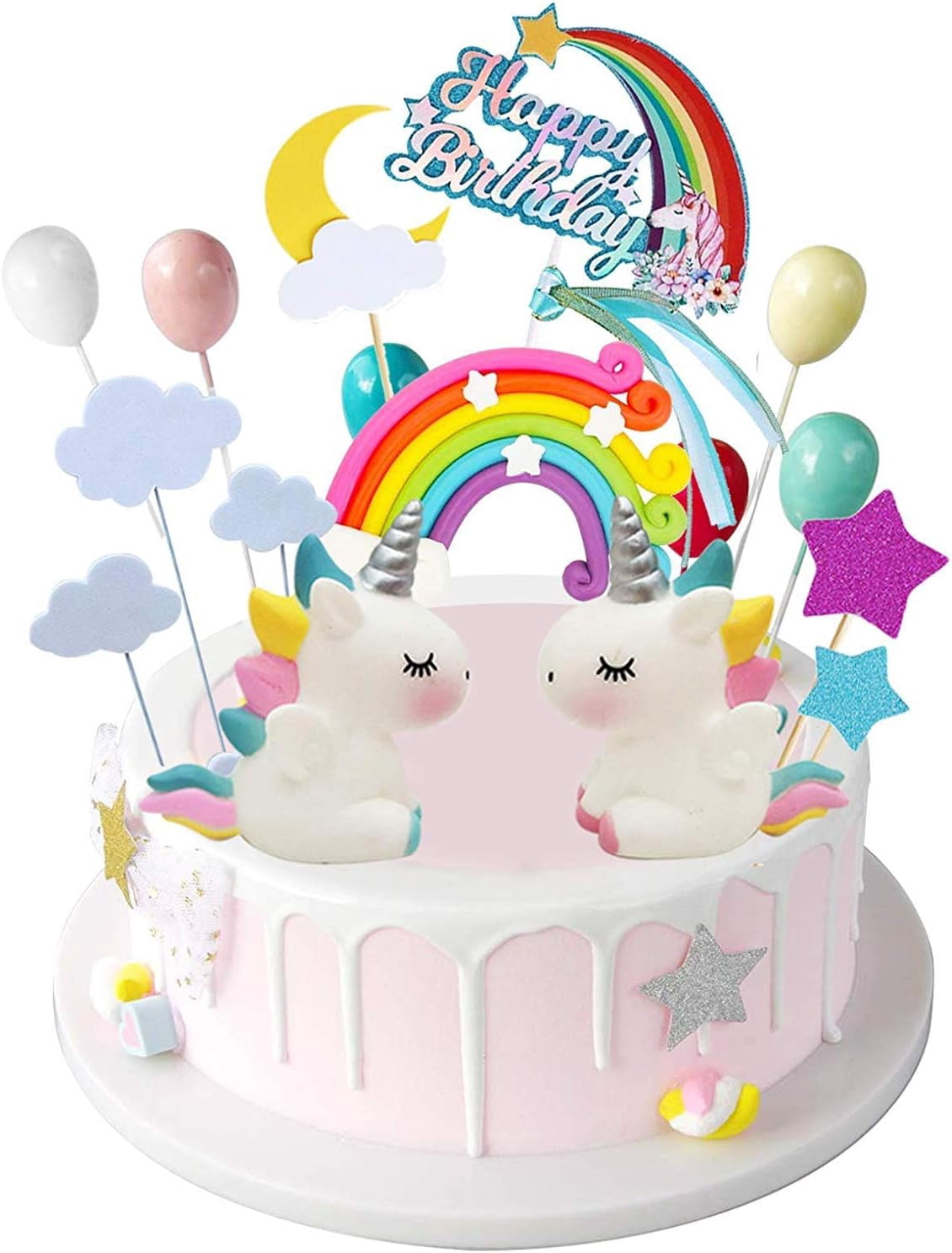 Unicorn Happy Birthday Cake Topper - Bunting Flag Banner For Birthday Party Decorations
