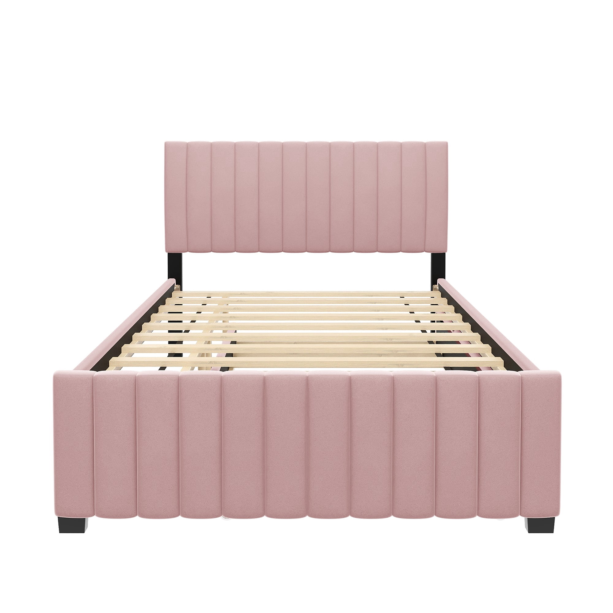 Aukfa Full Size Upholstered Platform Bed Frame with Twin Size Trundle for Bedroom,Guestroom, Pink