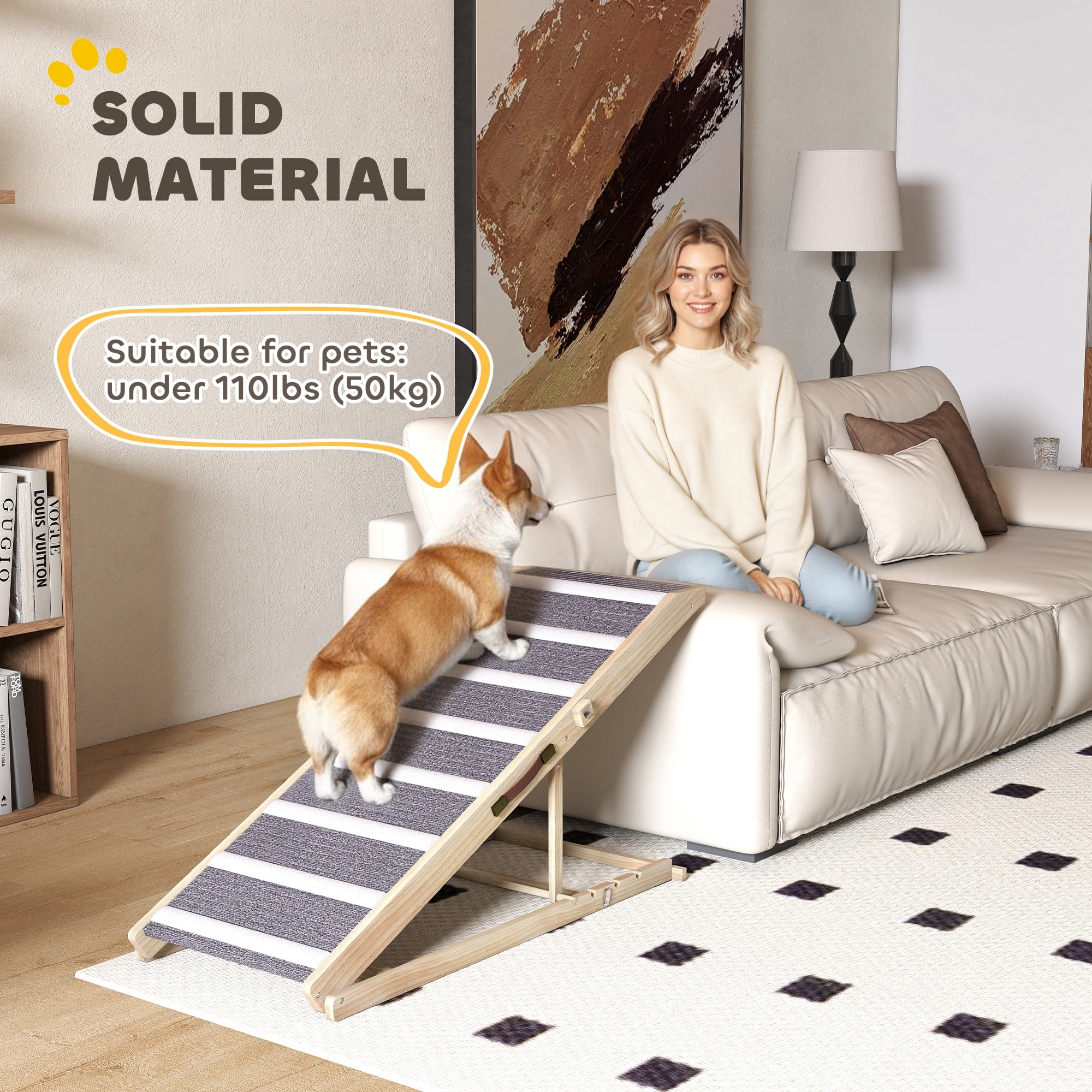 Dog Ramp for Couch, Foldable Pet Ramp for Small to Large Dog, 4 Adjustable Height from16" to 23.5", Pet Steps with Non-Slip Carpet for Bed