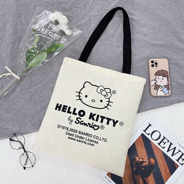 Sanrio-Bolso de hombro de Hello Kitty para mujer, bandolera informal de gran capacidad, con letras de lona, a la moda, Harajuku, con cremallera