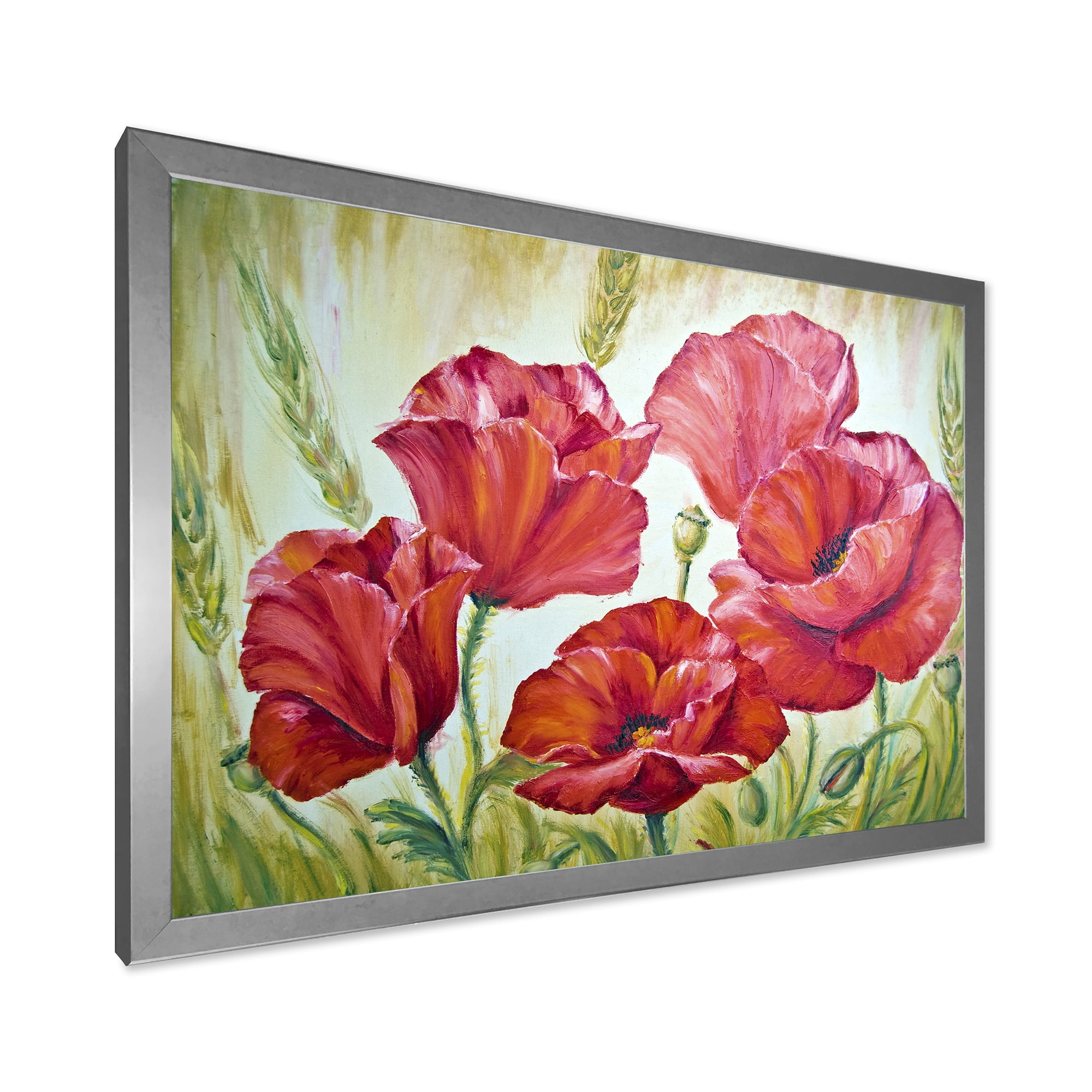 Designart 'Blossoming Red Poppies In The Morning' Traditional Framed Art Print