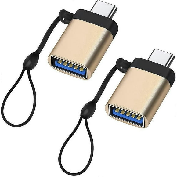 USB C to USB 3.0 Adapter with Lanyard(2 Pack),USB-C to USB-A Female OTG Adapter USB Type C Adapter Compatible with MacBook, Huawei and More, Gold