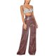 thumbnail image 1 of Pantalones anchos de cintura alta de seda brillante para mujer: cremallera drapeada, diseño acampanado, poliéster, para la playa en verano y atuendos informales., 1 of 8
