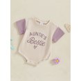 thumbnail image 5 of Qmyliery Baby Girl Romper Contrast Color Letter Embroidery Waffle Crew Neck Short Sleeve Newborn Jumpsuit Perfect for Summer, 5 of 9