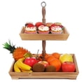 thumbnail image 1 of Bandeja de madera de 2 niveles, bandeja rústica cuadrada para servir, soporte de postre de granja con mango de metal, plato decorativo para servir magdalenas, frutas, manualidades, 1 of 5