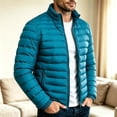 thumbnail image 3 of Men Stand Collar Puffer Jacket Full Zip Packable Quilted Outerwear Zipper Side Pockets Warm Casual Coat for Daily Commute Travel Camping Cold Weather Outdoor Wear Blue L, 3 of 6
