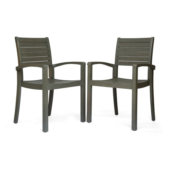 GDF Studio Lileas Outdoor Acacia Wood Dining Chairs, Set of 2, Gray