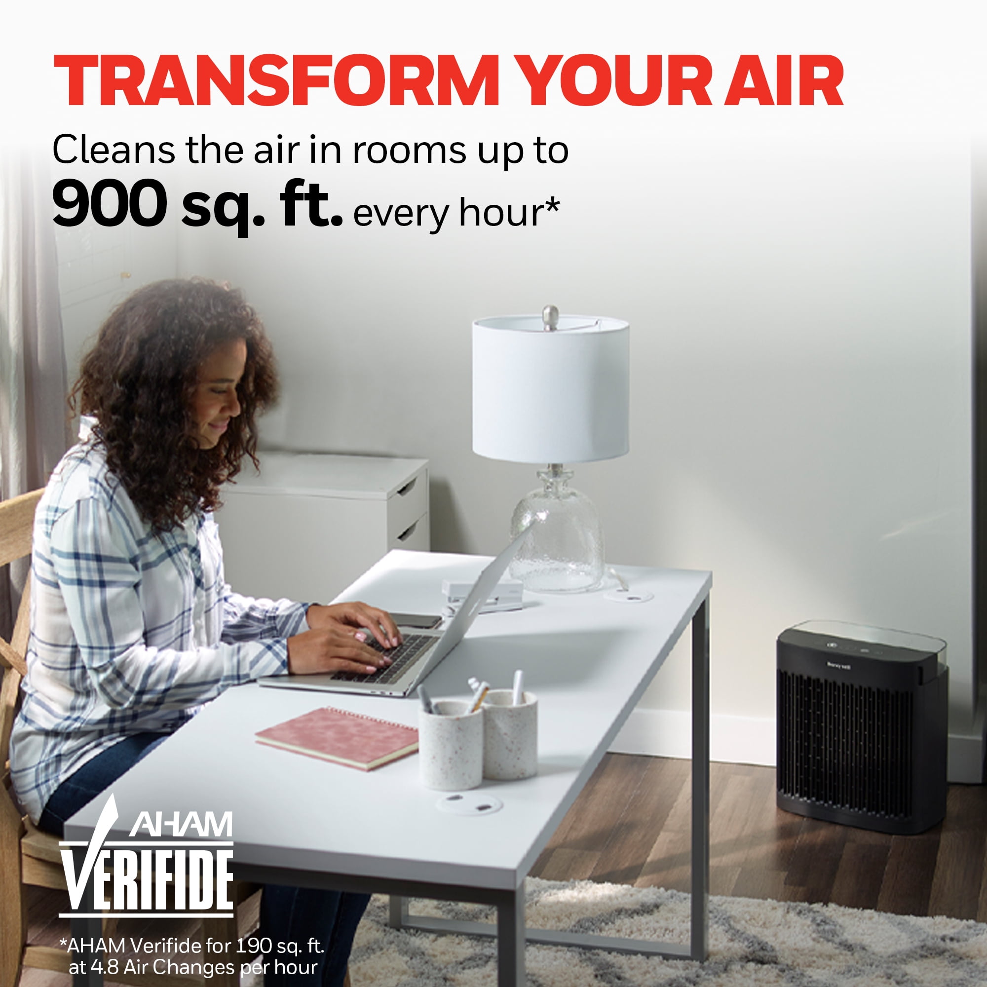 Honeywell 900 Sq ft HEPA Air Purifier for Home, Black, Smoke, Pollen, Dust Reducer