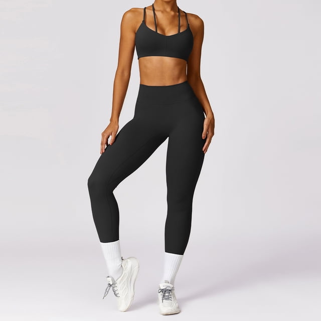 Ropa de yoga cepillada de primavera, ropa deportiva ajustada para correr y ropa deportiva de secado rápido para uso externo.