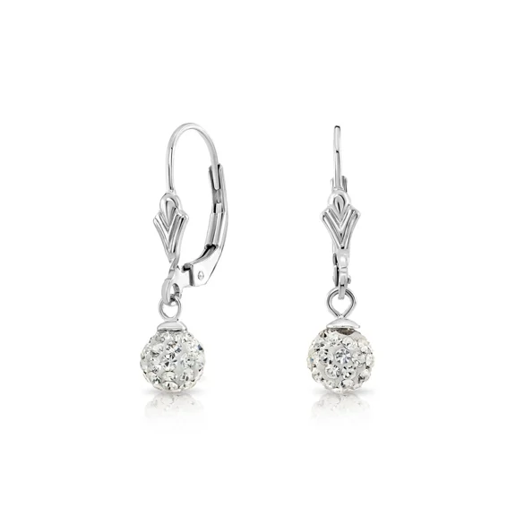 Tilo Jewelry 925 Sterling Silver Crystal Ball Dangle Drop Earring with Secure Leaver-Backs | 6mm | Everyday Statement Earrings for Women & Unisex