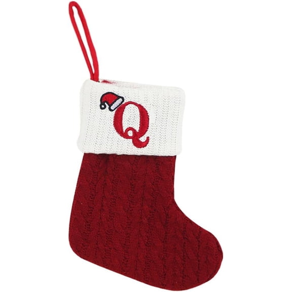 1Pcs Christmas Stockings with Initial, Small Embroidered Letter Knit Red White Christmas Stocking Letter Monogram Hanging Xmas Stockings for Family Christmas Tree Fireplace Decoration