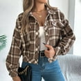 thumbnail image 4 of Arlun Cropped Flannel Plaid Shacket Jackets for Women Long Sleeve Button down Lapel Coats 2025 Autumn Winter Trendy Pockets Design Lightweight Comfort Outerwear Coffee S, 4 of 7