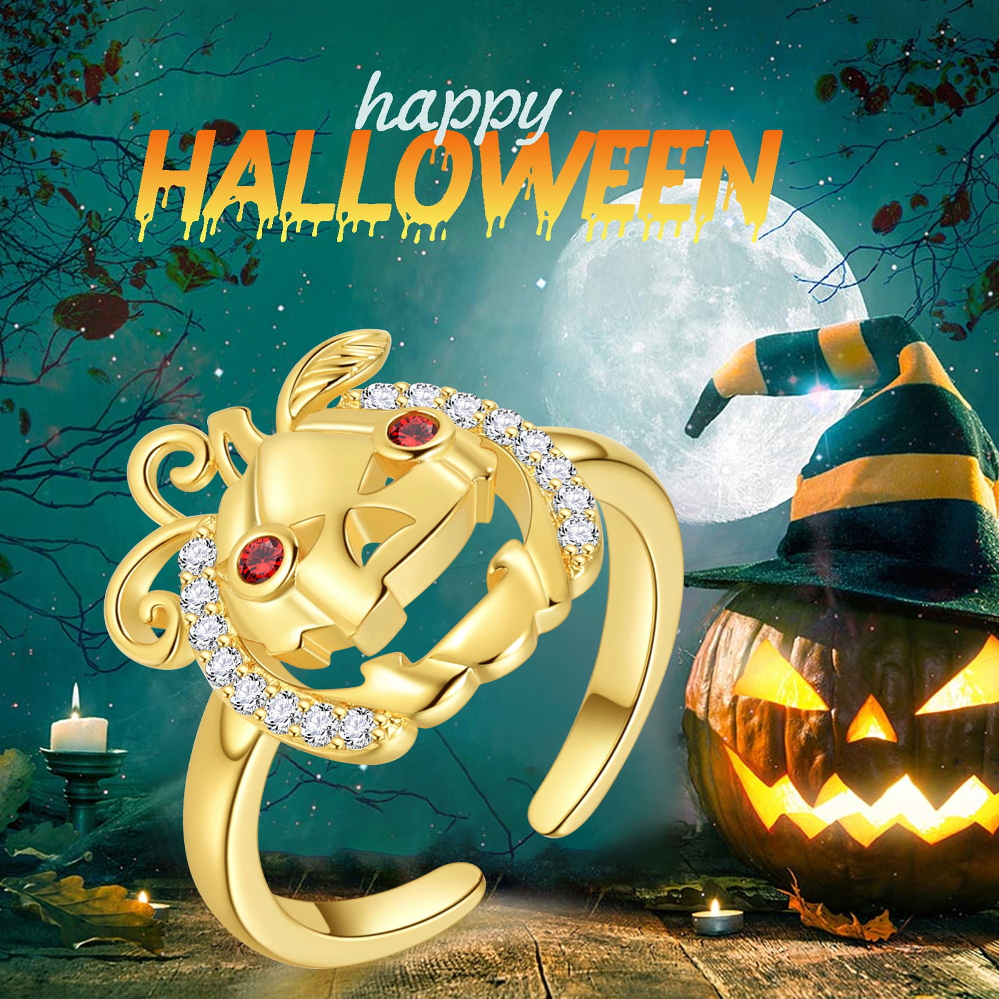Beautlace Halloween Pumpkin Ring,14K Gold Plated Cute Pumpkin Ghost Ring Halloween Costume Theme Jewelry Gift for Women
