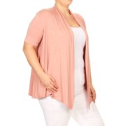 Moa Collection Womens Plus Size Short Sleeves Draped Open Front Solid Cardigan