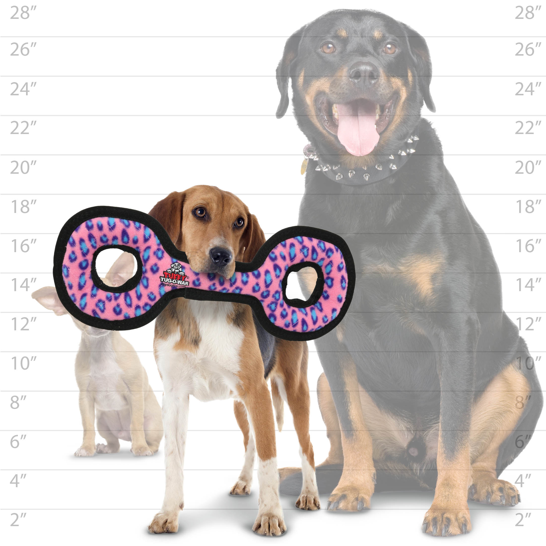 TUFFY® MediumTug-O-War Pink Leopard, Durable Plush Squeaky Dog Toy