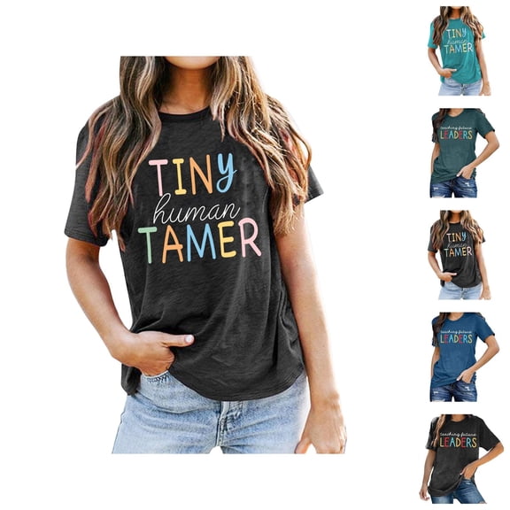 Tiny Human Tamer Graphic Tees for Women 2026 Summer Casual Short Sleeve Crewneck Teacher Tshirts School Teaching Tee