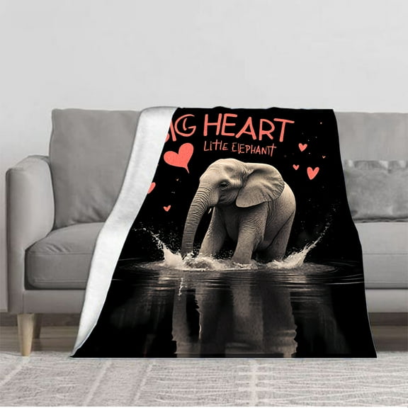 Durable Soft and Warm Flannel Blanket - Cozy Elephant Design with Heart Accents for Sofa Travel Bed & Chair